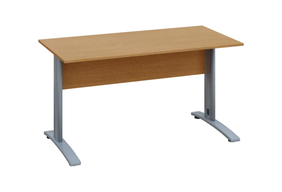 EPK 27 - 14 stůl kancelářský, kovová podnož stříbrná, deska 25 mm, široký 1400 mm, buk Royal